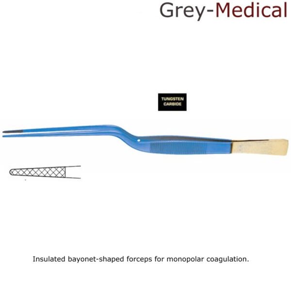 Cushing Bayonet Insulated Forceps, Tungsten Carbide