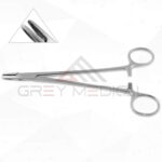 Metzenbaum Needle Holder - one fenestrated jaw w opposing jaw grooved
