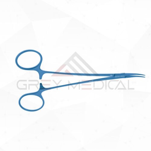 Leriche-Forceps—Curved-serrated-jaws,-Ring-Handle,-wRatchet,-Titanium,-6”-(15cm)