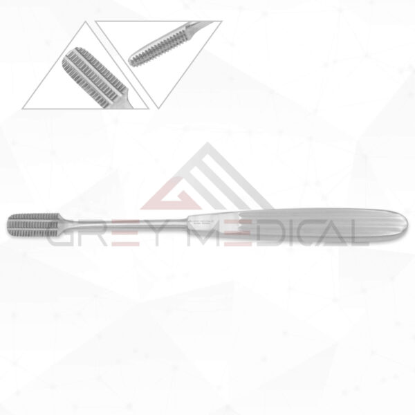 Rubin Nasal Frontal Rasp - Glabella button rasp, down cutting teeth
