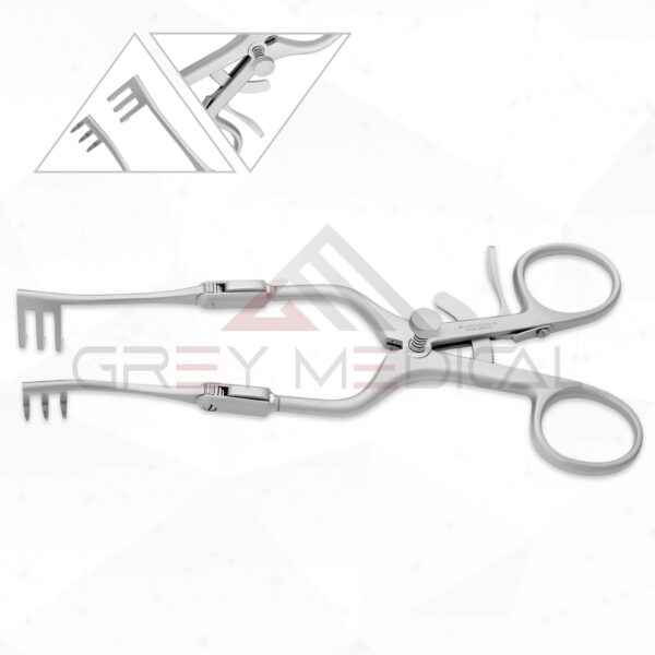 Fisch Retractor with Joint 3:3 Prongs Semi Sharp 17 cm Detachable